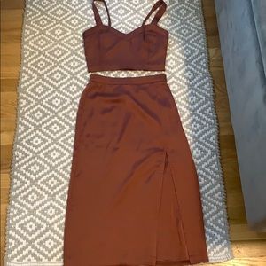 Abercrombie two piece satin set with slit